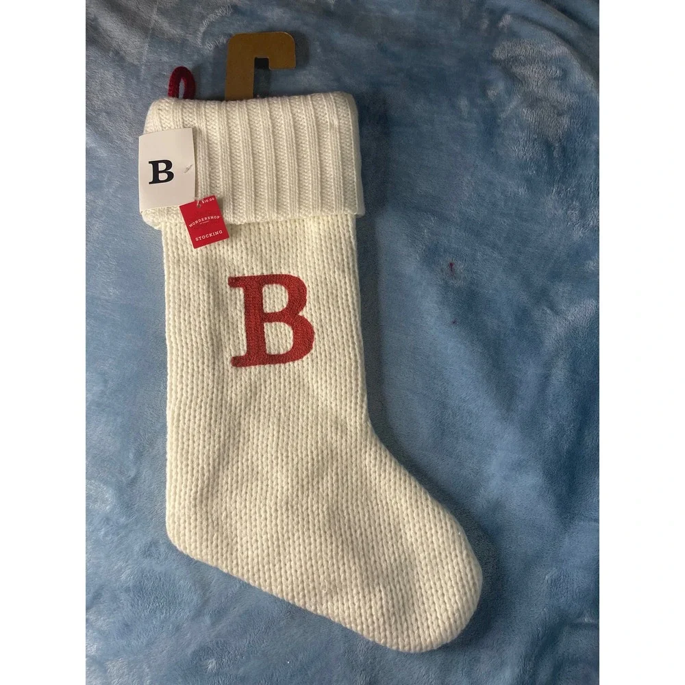 Wondershop Target Christmas Stocking Monogram Letter B Cream White Knit Red Logo